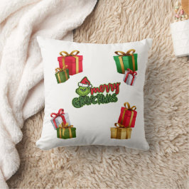 Grünes Weihnachtsgeschöpf mit Geschenkschachteln Kissen