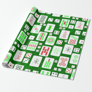 Grünes Weihnachtsmahjong chinesisches Fliesenspiel Geschenkpapier