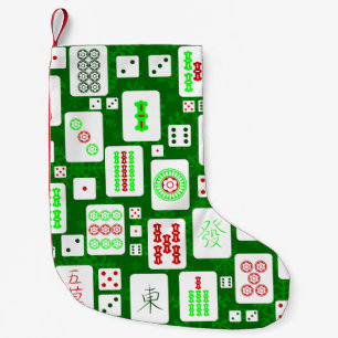 Grünes Weihnachtsmahjong chinesisches Fliesenspiel Kleiner Weihnachtsstrumpf