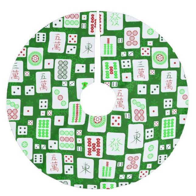 Grünes Weihnachtsmahjong chinesisches Fliesenspiel Polyester Weihnachtsbaumdecke (Vorderseite)