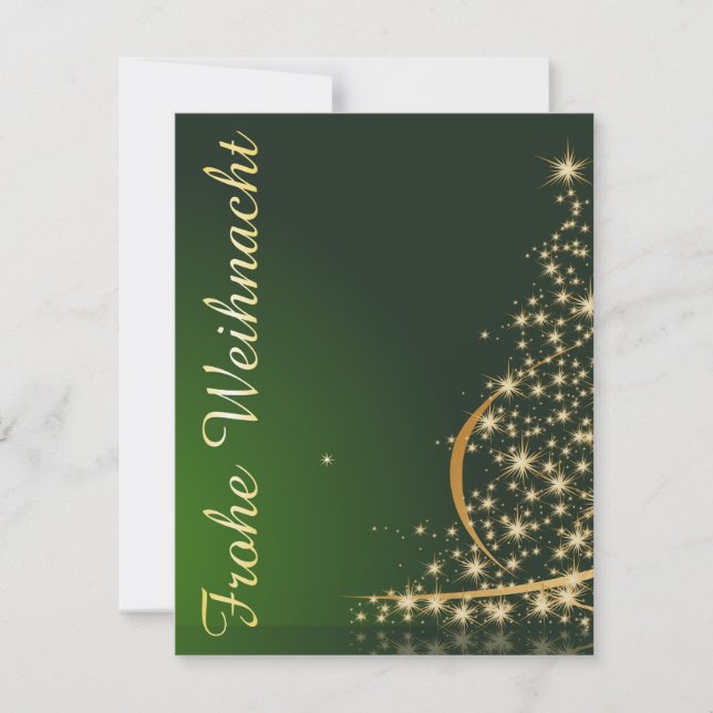 Grünes Weihnachtsmotiv mit goldenem Weihnachtsbaum Einladung (Vorderseite)