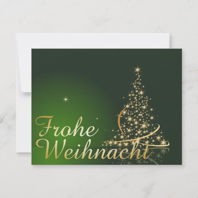 Grünes Weihnachtsmotiv mit goldenem Weihnachtsbaum Einladung (Vorderseite)