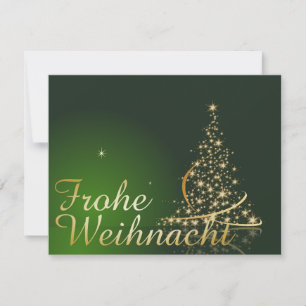 Grünes Weihnachtsmotiv mit goldenem Weihnachtsbaum Einladung