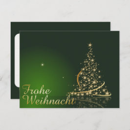 Grünes Weihnachtsmotiv mit goldenem Weihnachtsbaum Einladung