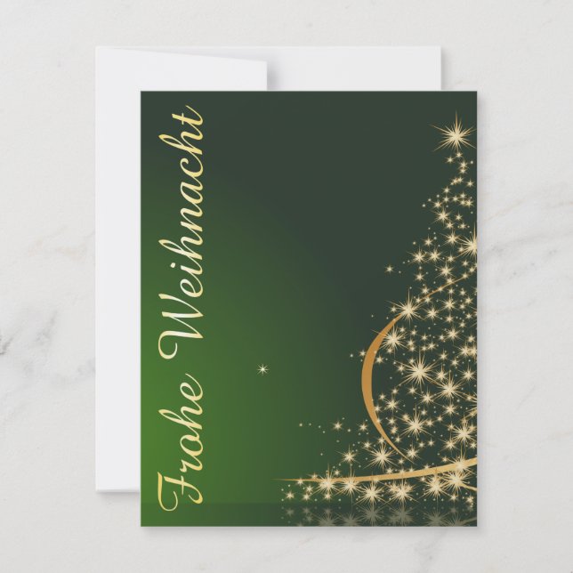 Grünes Weihnachtsmotiv mit goldenem Weihnachtsbaum Einladung (Vorderseite)