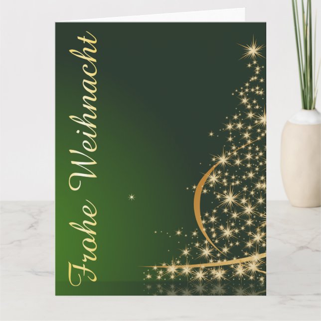 Grünes Weihnachtsmotiv mit goldenem Weihnachtsbaum Karte (Vorderseite)
