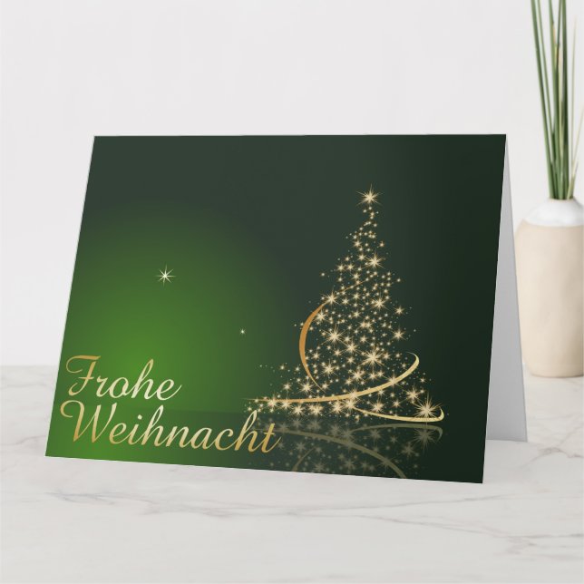 Grünes Weihnachtsmotiv mit goldenem Weihnachtsbaum Karte (Vorderseite)