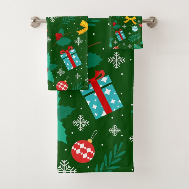 Grünes Weihnachtsmuster Abstrakt Badhandtuch Set (Insitu)