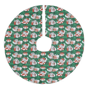 Grünes Weihnachtsmuster im Vintage-Stil der 50er J Leinenimitat Weihnachtsbaumdecke