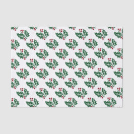 Grünes Weihnachtsmuster und Rotes Berries Seidenpapier