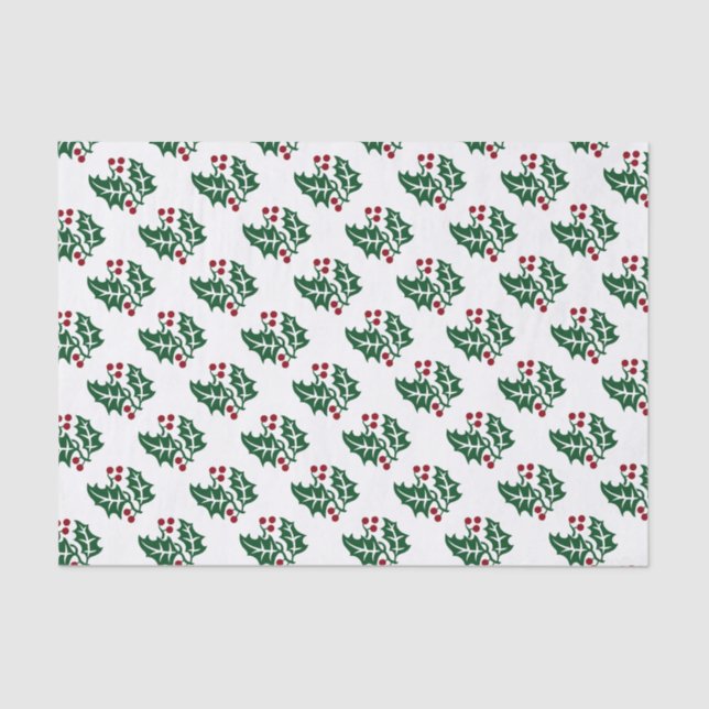 Grünes Weihnachtsmuster und Rotes Berries Seidenpapier (Vorderseite)