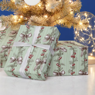 Grünes Weihnachtspapier mit festlichem Druck Geschenkpapier
