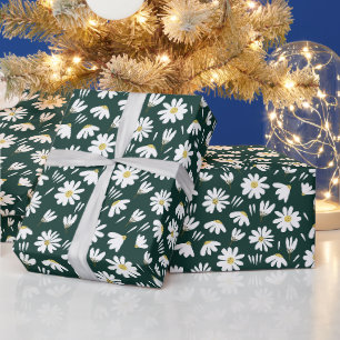 grünes weißes Kamillen-Blumenmuster Geschenkpapier