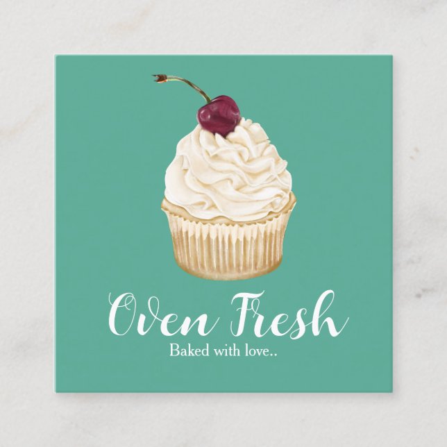 Grünes Weißes Wasser Cupcake Bäckerei Quadratische Visitenkarte (Vorderseite)