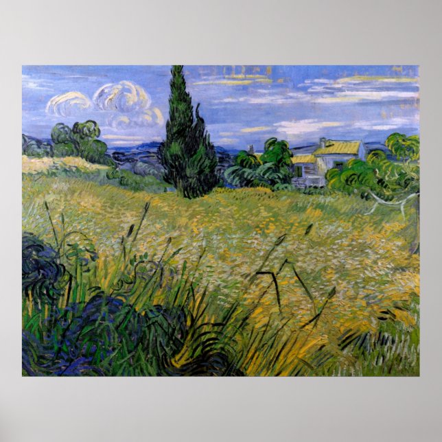 Grünes Weizenfeld mit Cypress - Vincent van Gogh Poster (Vorne)