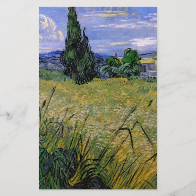 Grünes Weizenfeld mit Cypress von Van Gogh. Briefpapier (Vorderseite)