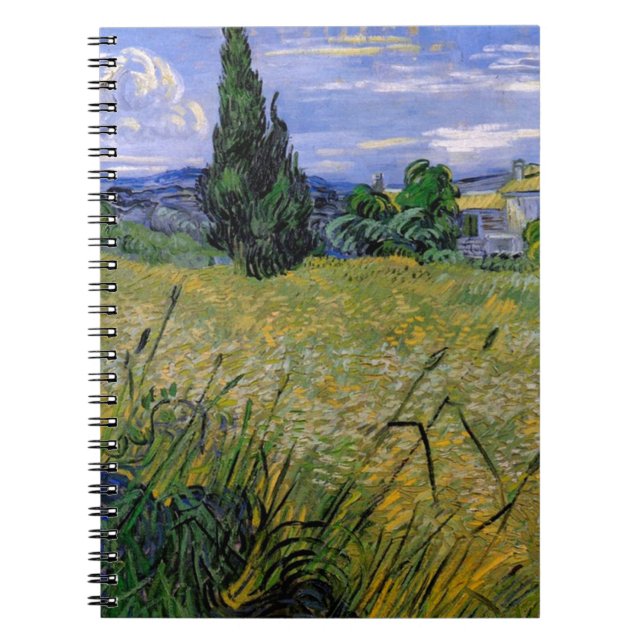 Grünes Weizenfeld mit Cypress von Van Gogh. Notizblock (Vorderseite)