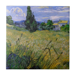 Grünes Weizenfeld mit Cypress von Vincent van Gogh Fliese