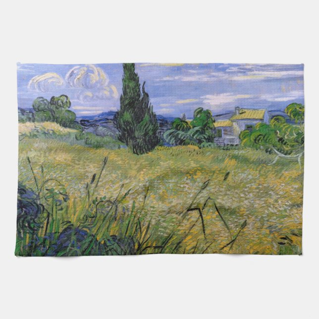Grünes Weizenfeld mit Cypress von Vincent van Gogh Geschirrtuch (Horizontal)