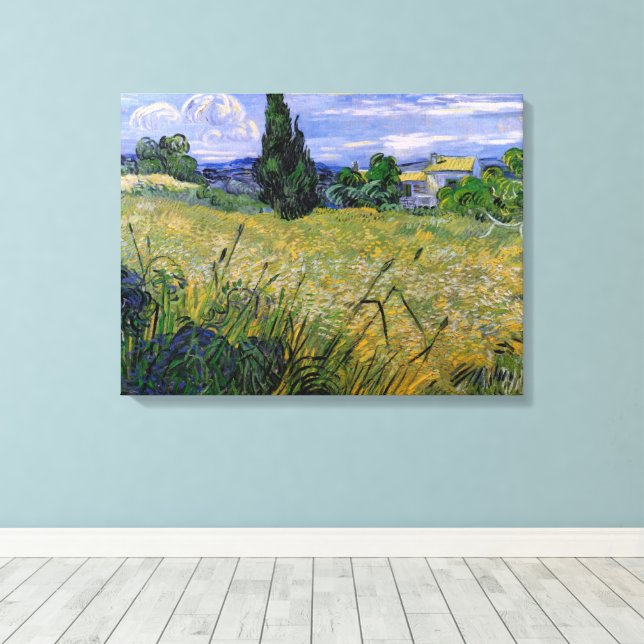 Grünes Weizenfeld mit Cypress von Vincent van Gogh Leinwanddruck (Insitu (Holzboden))