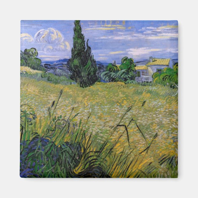 Grünes Weizenfeld mit Cypress von Vincent van Gogh Magnet (Vorne)