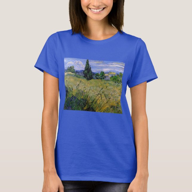 Grünes Weizenfeld mit Cypress von Vincent van Gogh T-Shirt (Vorderseite)