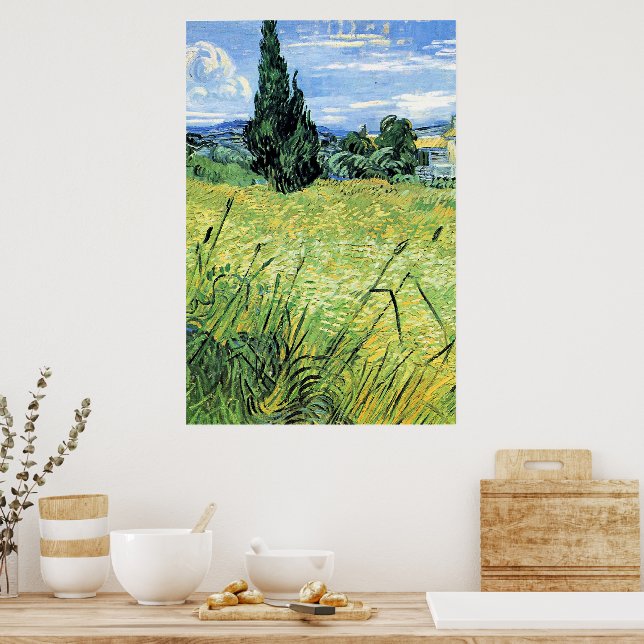 Grünes Weizenfeld mit Zypresse, Poster (Küche)