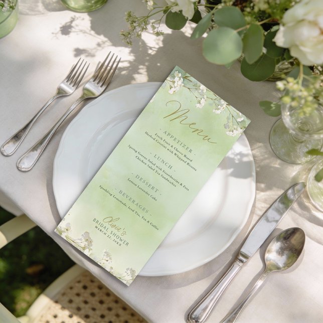 Grünes Wildblumen-Brautjungfern-Menü Menükarte (Garden Bridal Shower Menu)