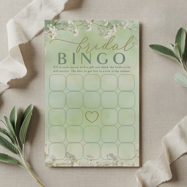 Grünes Wildblumen-Hochzeits-Bingo-Spiel (Bridal Bingo Shower Activity Card)