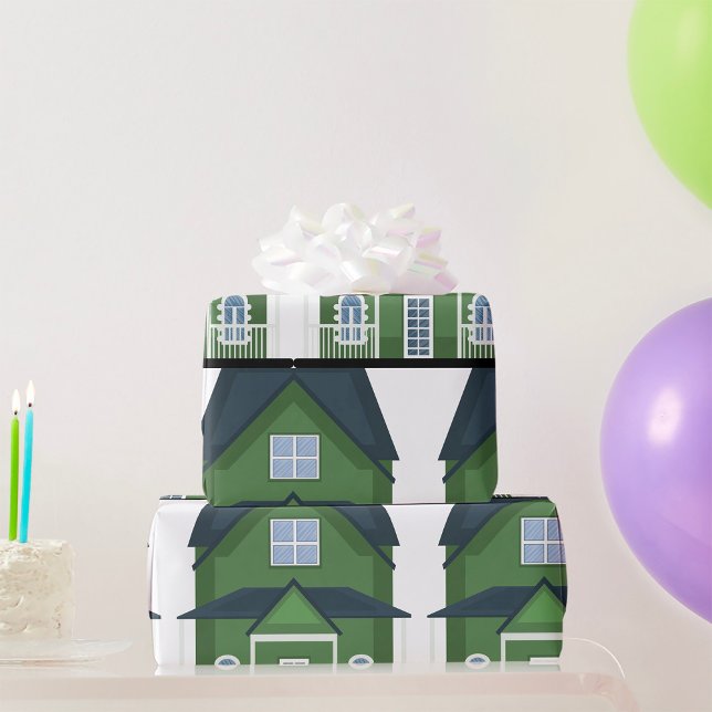 Grünes Wohnhaus Geschenkpapier (Von Creator hochgeladen)