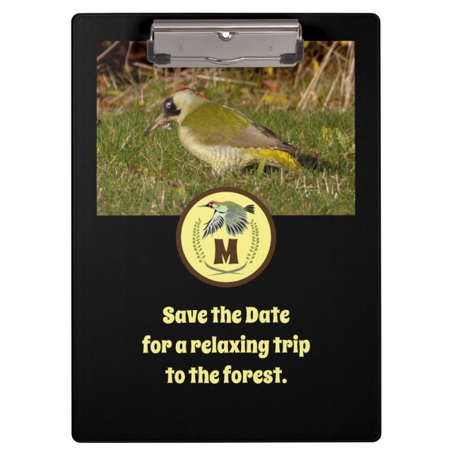 Grünes Woodpecker-Flying Monogram-Foto Klemmbrett (Vorderseite)