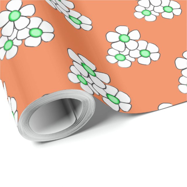 Grünes zentriertes Daisy Wrapping-Papier Geschenkpapier (Rolleneckpunkt)