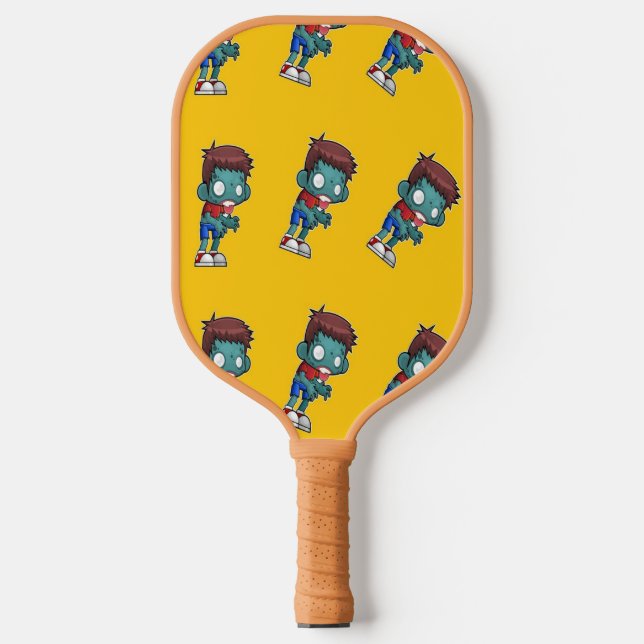 Grünes Zombie-Kind in Orange Pickleball Schläger (Vorderseite)