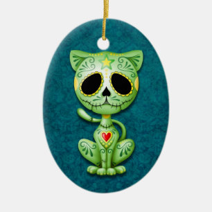 Grünes Zombie-Zuckerkätzchen Keramikornament