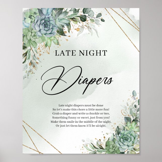 Grüneukalyptus succulents Late Night Diapers Poster (Vorne)