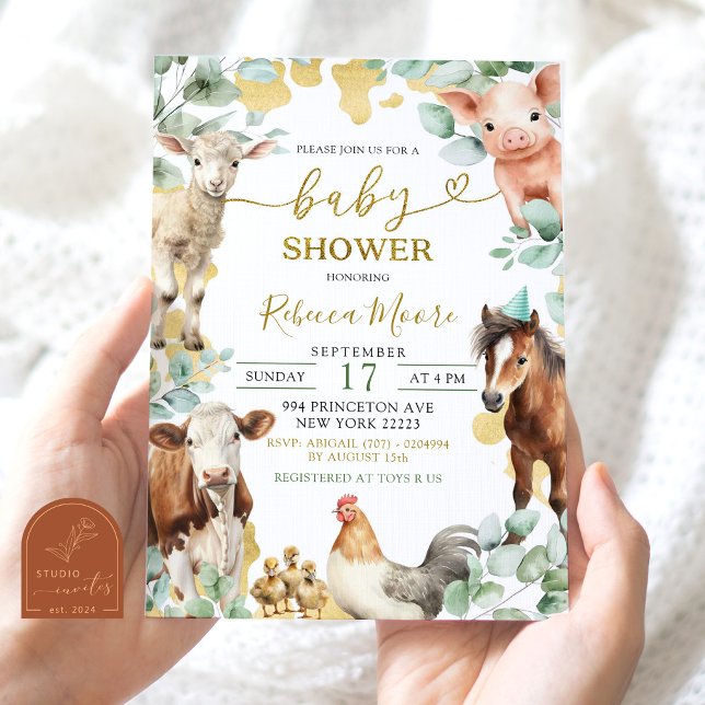 Grünfarm Eucalyptus Animal Boy Baby Shower Einladung (Von Creator hochgeladen)