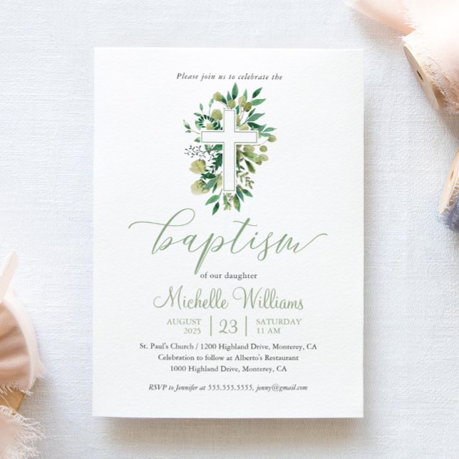 Grünfläche Farbe Kalligrafie Taufe Einladung (Von Creator hochgeladen)