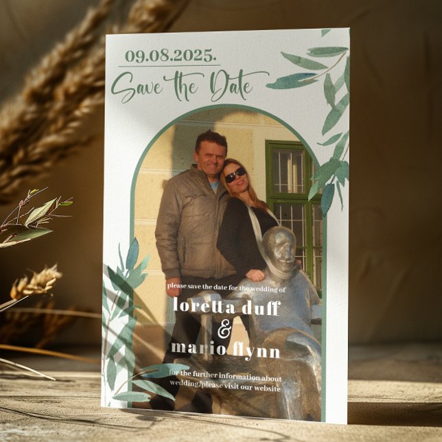 Grünflächen Blätter Foto Arch Save the Date Einladung (Von Creator hochgeladen)