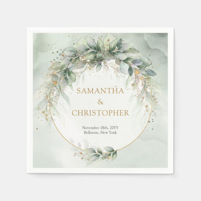 Grünflächen von Boho Eukalyptus zweigen Imitate Go Serviette (Vorderseite)