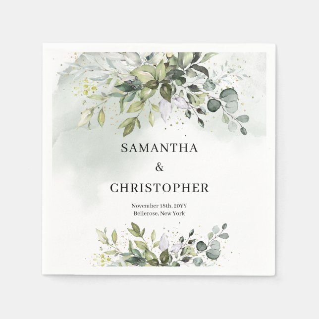 Grünflächen von Boho Eukalyptus zweigen Imitate Go Serviette (Vorderseite)