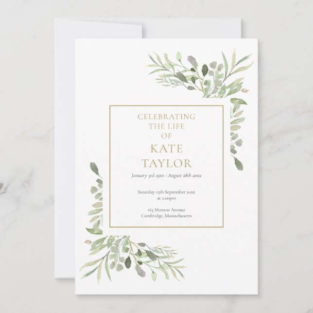 Grünfoliage Beerdigung des Dienstprogramms Einladung (Vorderseite)
