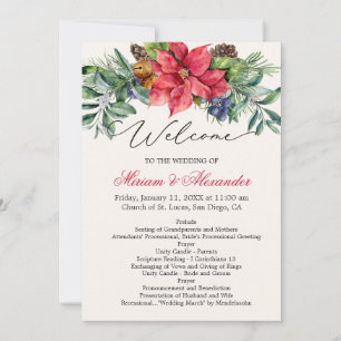 Grünfoliage Poinsettia Hochzeitsprogramm Einladung