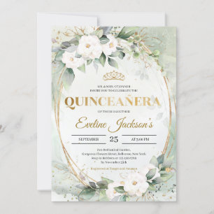 Grünfolien Goldtiara Krone Quinceañera Einladung
