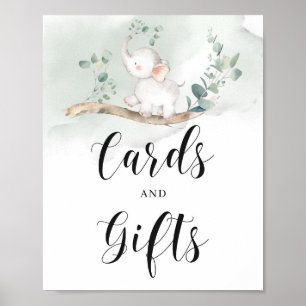 Grünfolienkarten und Geschenkschild für Elefanten Poster