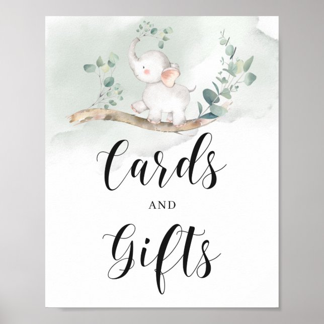 Grünfolienkarten und Geschenkschild für Elefanten Poster (Vorne)