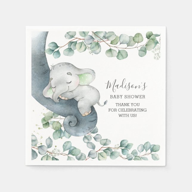 Grünfutter Elephant Gender Neutral Baby Dusche Serviette (Vorderseite)