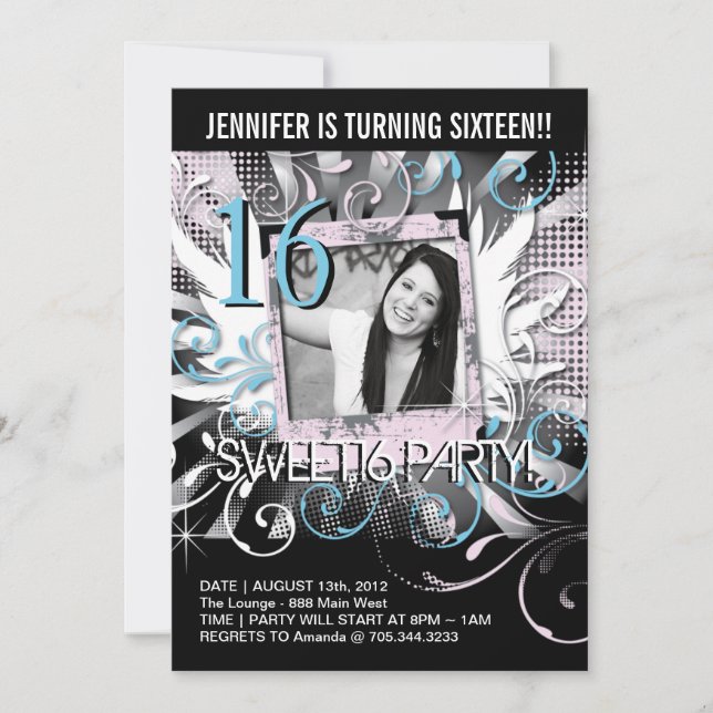 Grunge 16 . Geburtstag Einladung (Vorderseite)