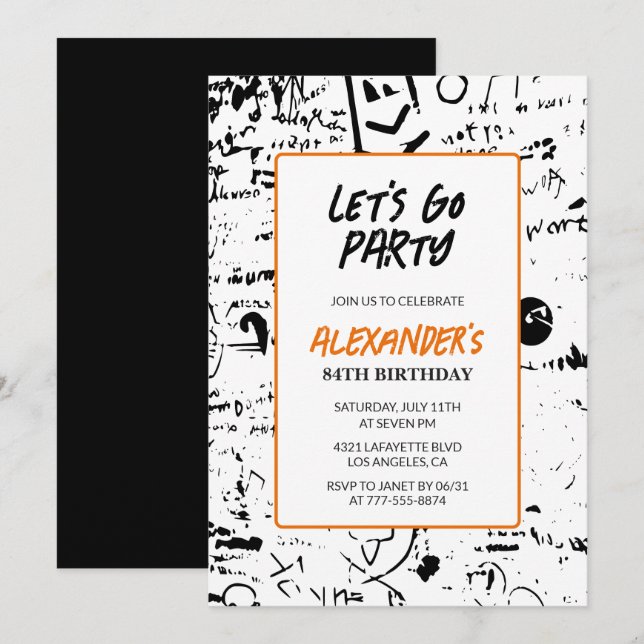 Grunge 84. Geburtstag Einladungen Männer Graffiti (Vorne/Hinten)