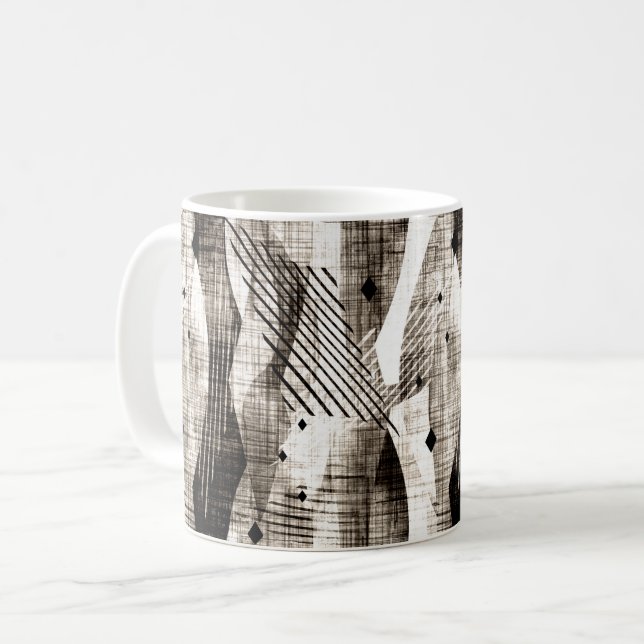 Grunge abstrakte, geometrisch gestreifte Beige Kaffeetasse (Vorderseite Links)