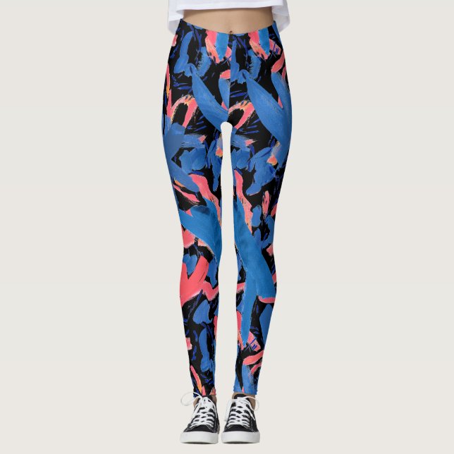 Grunge Abstraktes Blumenmuster Leggings (Vorderseite)